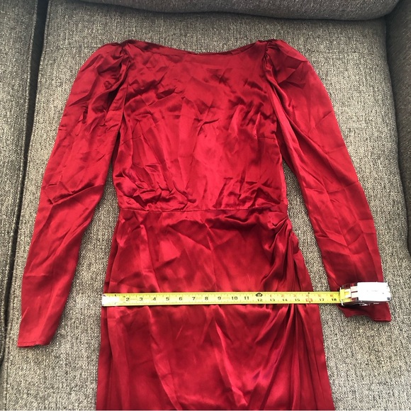 Reformation Red Silk Puff BoatNeck Midi: PRINCESSCORE COTTAGECORE ROYALCORE - Picture 8 of 15